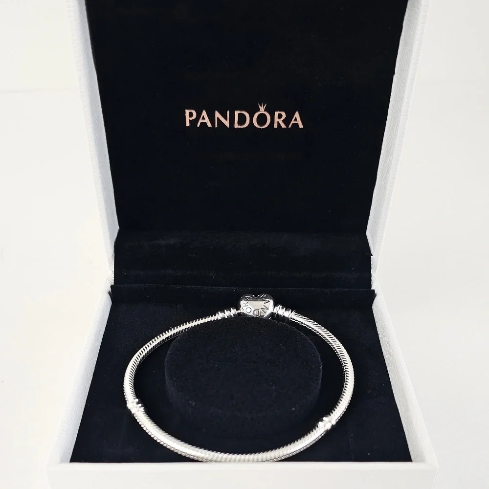 Authentic Pandora Moments Heart Clasp Snake Chain Bracelet 7.5" Valentine's Day - Picture 9 of 11